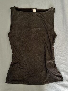 Divided Metallic Black Glitter Sleeveless Tank